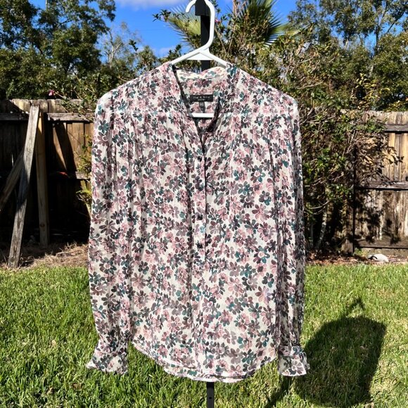 Rag & Bone Susan Floral Printed Silk Sheer Top in Ivory Floral Size XXS - Picture 3 of 11